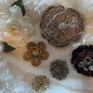 vintage brooch bundle floral crystal antique pins